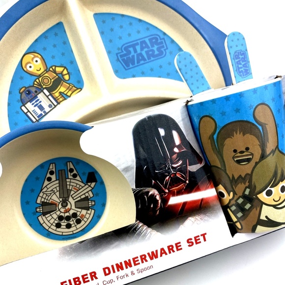 Starwars Baby Feeding Set 5pc Bamboo Fiber Dinnerware Plate Bowl Cup Spoon Fork - Picture 7 of 7